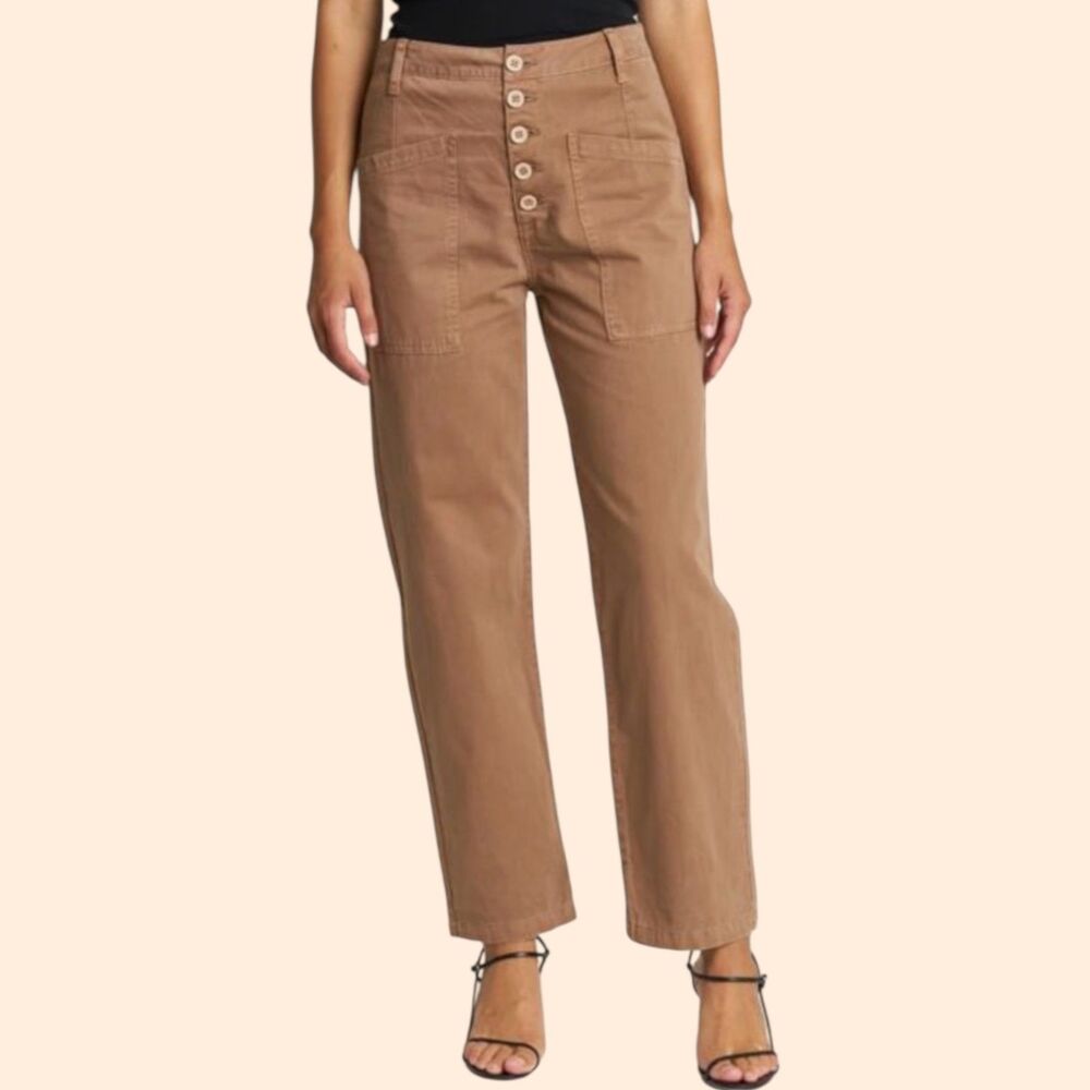 pistola High-Rise Button-Front Cropped Straight Pants in Brown
